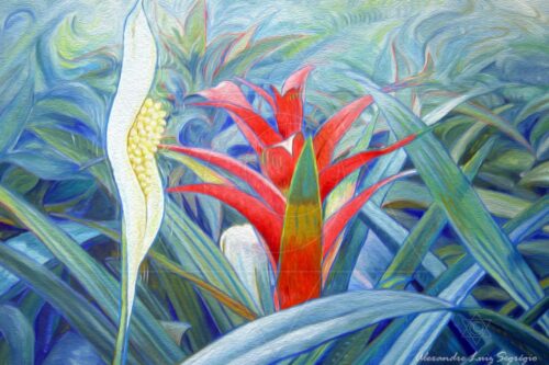 Lírio da Paz e Bromélia - releitura do original